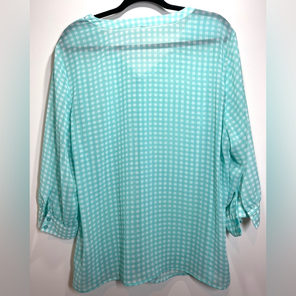 NWOT Talbots Sheer Aqua White Gingham Blouse‎ Size 2X - Picture 6 of 7
